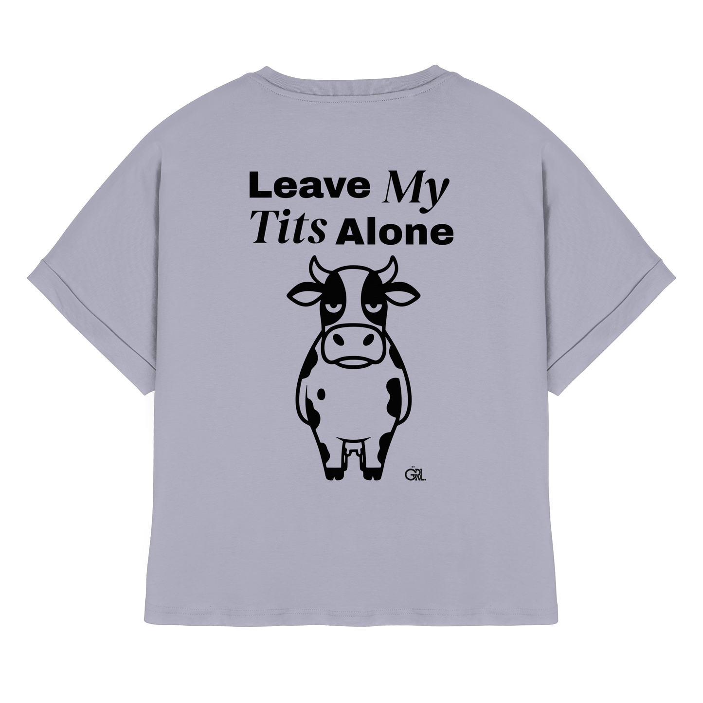 Angry Cow Rücken-Print – Serene Blue Rolled Sleeves Tee | GÖRL Feminist Statement Wear Berlin