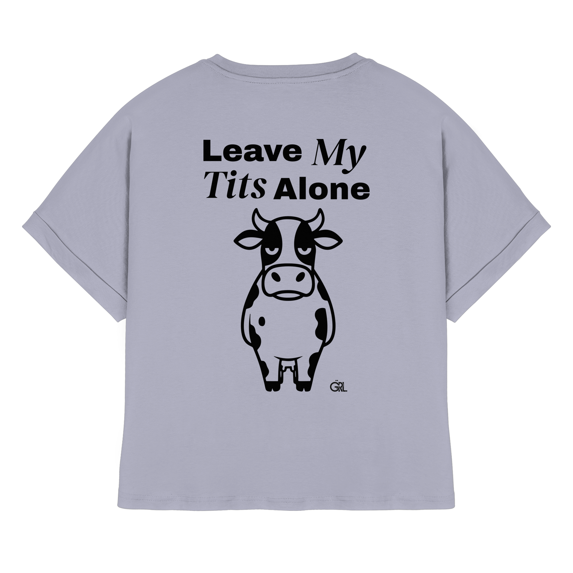 Angry Cow Rücken-Print – Serene Blue Rolled Sleeves Tee | GÖRL Feminist Statement Wear Berlin
