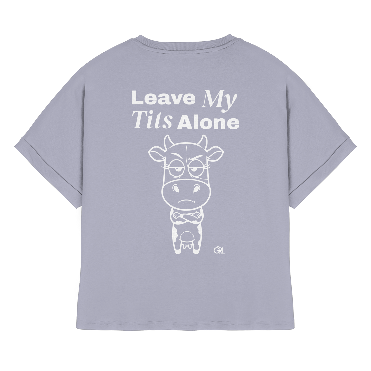 Annoyed Cow Rücken-Print – Serene Blue Rolled Sleeves Tee | GÖRL Feminist Statement Wear Berlin