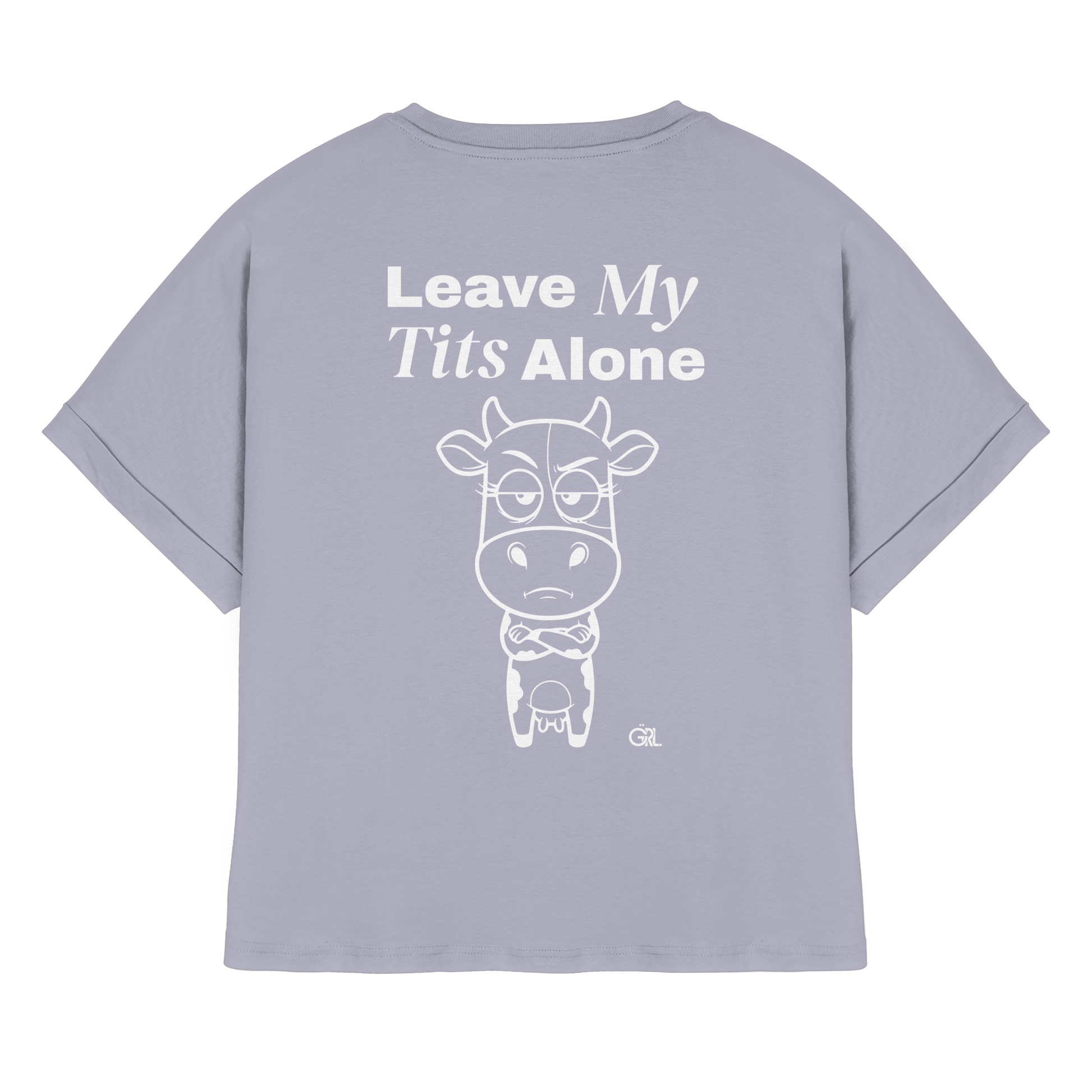 Annoyed Cow Rücken-Print – Serene Blue Rolled Sleeves Tee | GÖRL Feminist Statement Wear Berlin