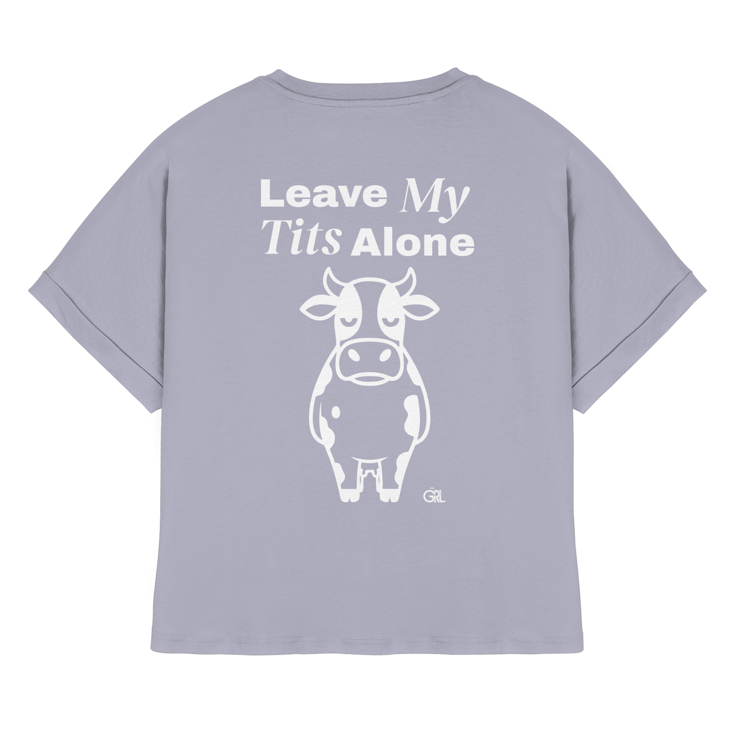 Angry Cow Rücken-Print – Serene Blue Rolled Sleeves Tee | GÖRL Feminist Statement Wear Berlin