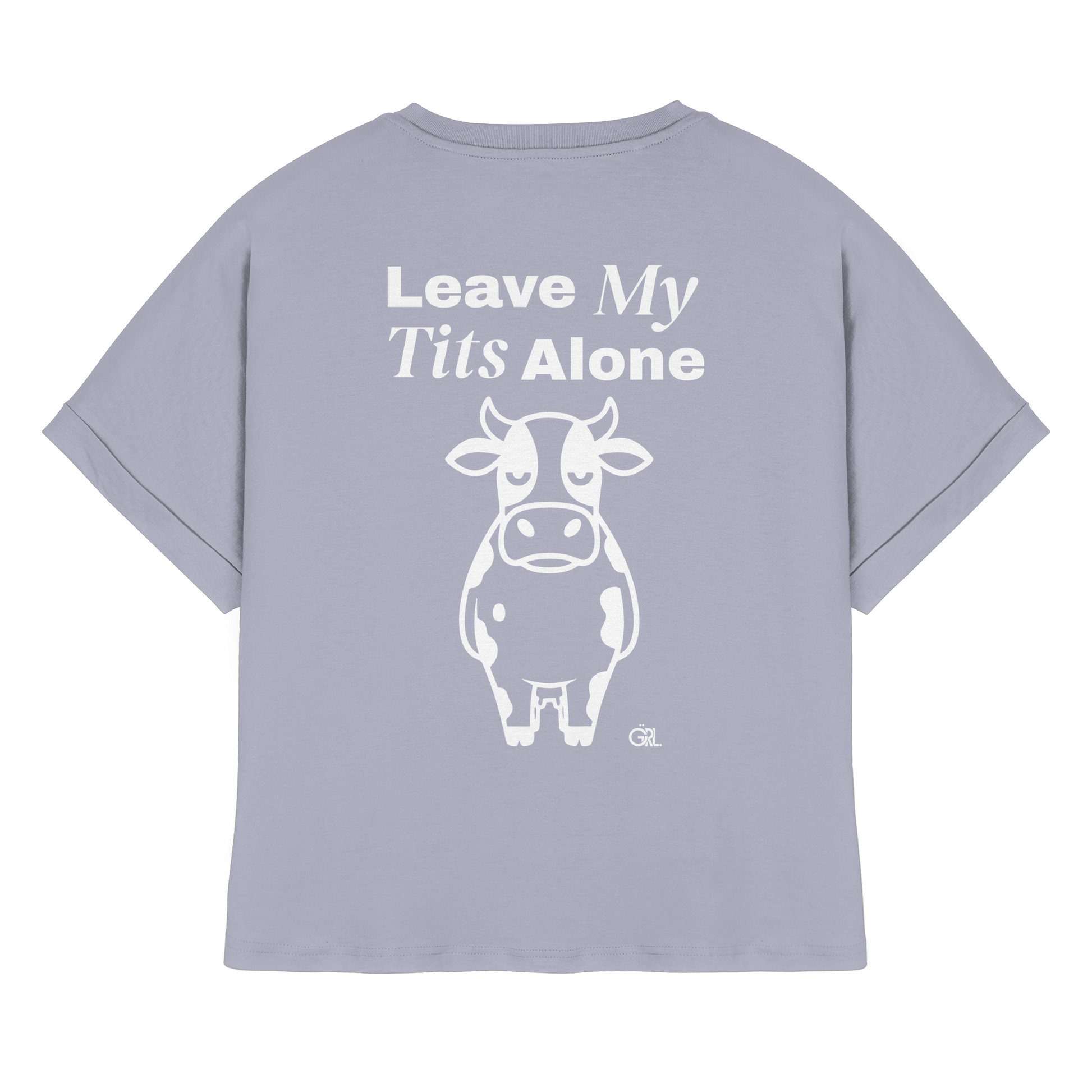 Angry Cow Rücken-Print – Serene Blue Rolled Sleeves Tee | GÖRL Feminist Statement Wear Berlin