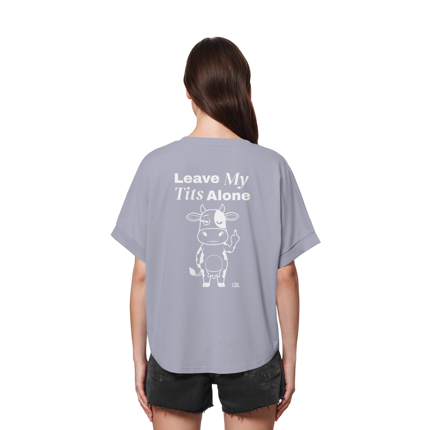 Finger Cow Rücken-Print – Serene Blue Rolled Sleeves Tee | GÖRL Feminist Statement Wear Berlin