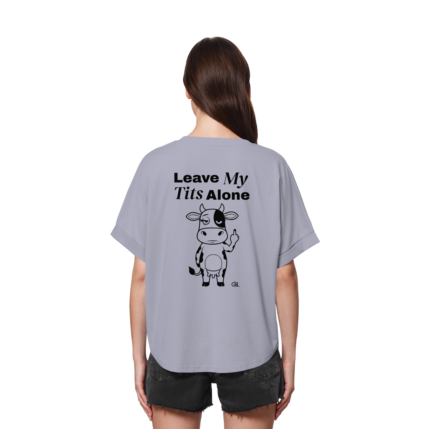 Finger Cow Rücken-Print – Serene Blue Rolled Sleeves Tee | GÖRL Feminist Statement Wear Berlin