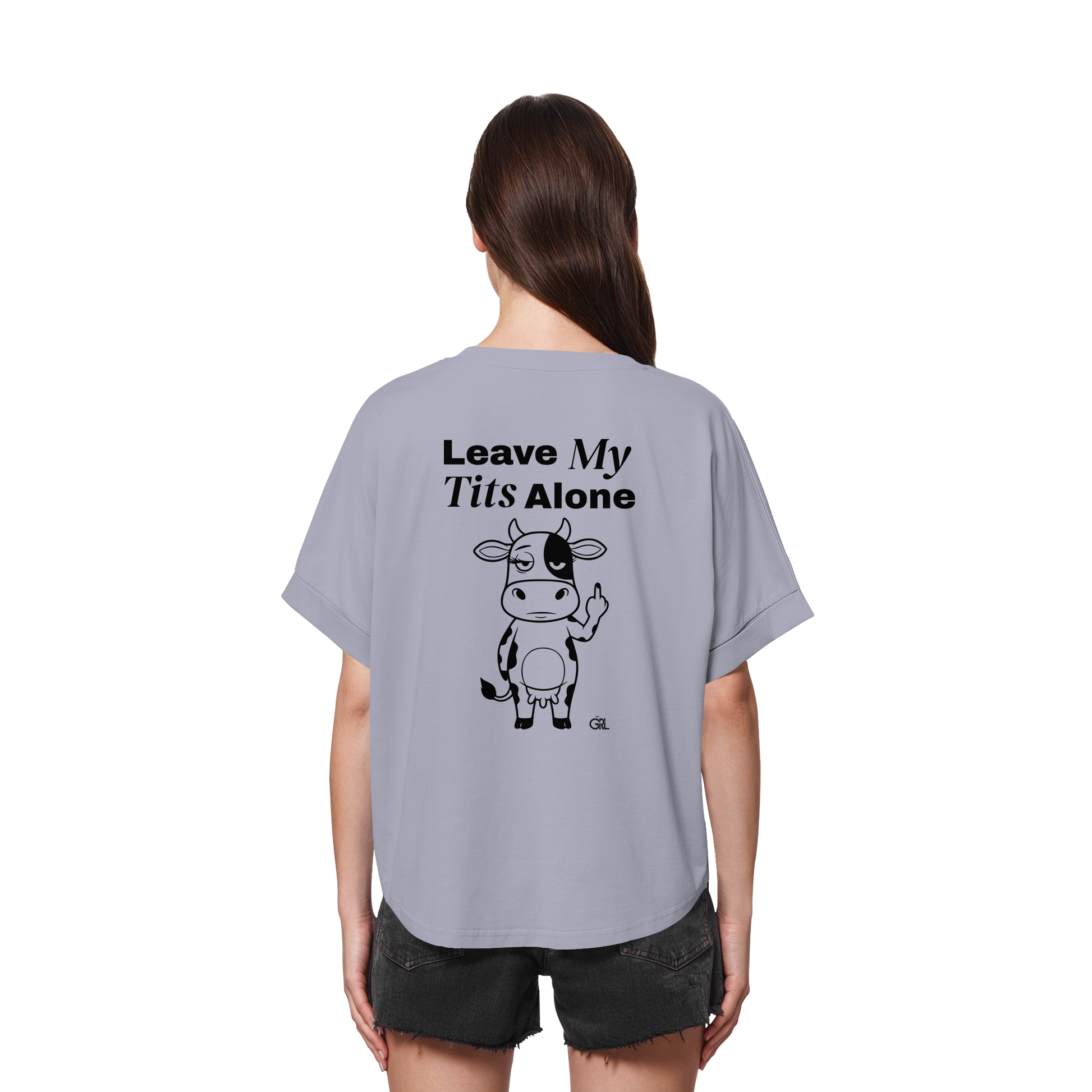 Finger Cow Rücken-Print – Serene Blue Rolled Sleeves Tee | GÖRL Feminist Statement Wear Berlin