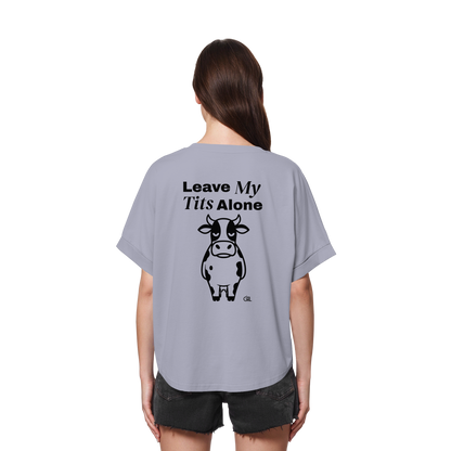 Angry Cow Rücken-Print – Serene Blue Rolled Sleeves Tee | GÖRL Feminist Statement Wear Berlin
