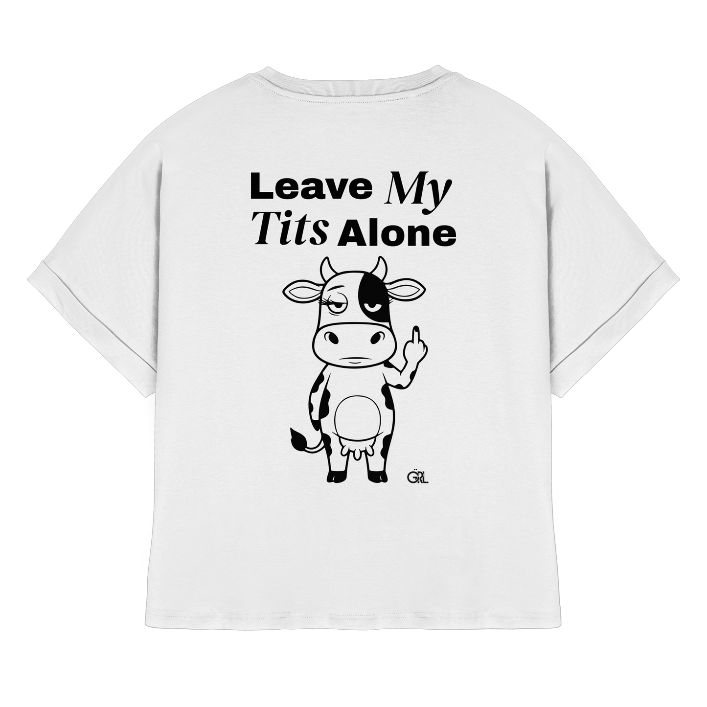 Finger Cow Rücken-Print – Weiss Rolled Sleeves Tee | GÖRL Feminist Statement Wear Berlin