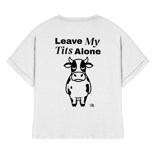 Angry Cow Rücken-Print – Weiss Rolled Sleeves Tee | GÖRL Feminist Statement Wear Berlin