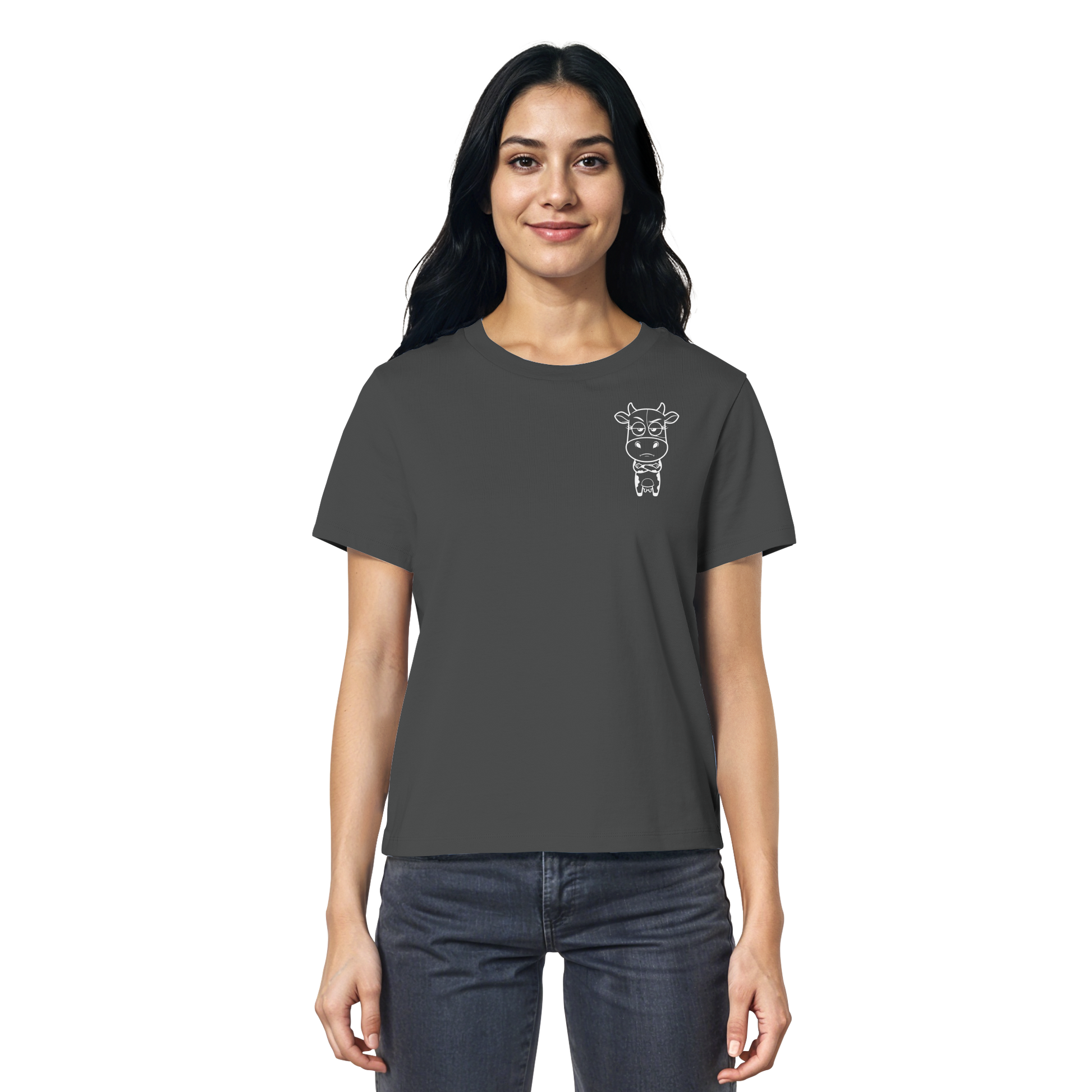 Annoyed Cow Statement-Print – Anthracite Fitted Shirt | GÖRL Bio-Baumwolle, DTF-Druck in DE