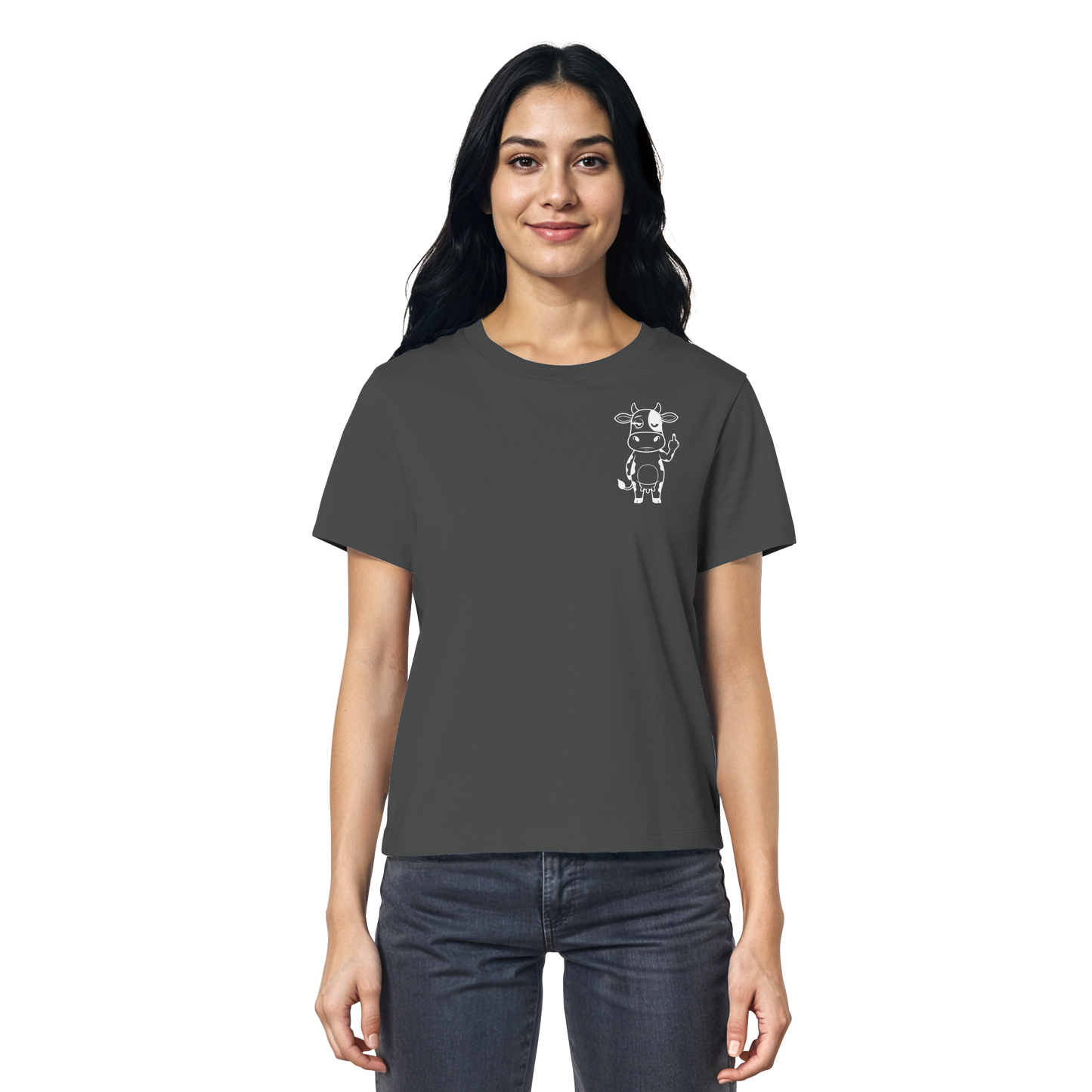 Finger Cow Statement-Print – Anthracite Fitted Shirt | GÖRL Bio-Baumwolle, DTF-Druck in DE