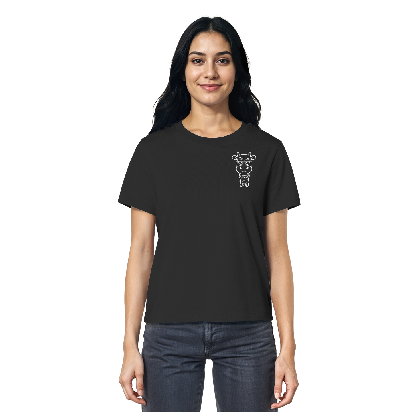 Annoyed Cow Statement-Print – Schwarz Fitted Shirt | GÖRL Bio-Baumwolle, DTF-Druck in DE