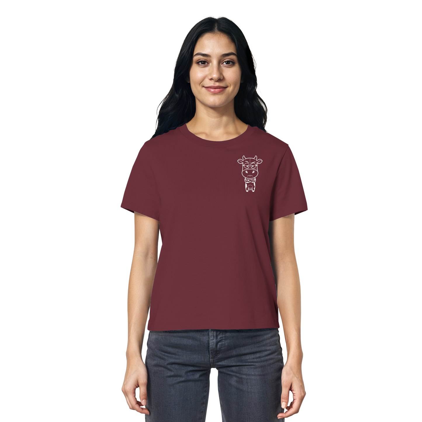 Annoyed Cow Statement-Print – Burgundy Fitted Shirt | GÖRL Bio-Baumwolle, DTF-Druck in DE