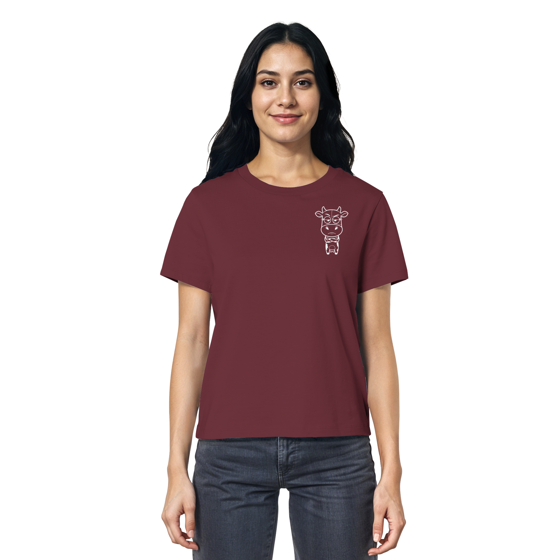 Annoyed Cow Statement-Print – Burgundy Fitted Shirt | GÖRL Bio-Baumwolle, DTF-Druck in DE