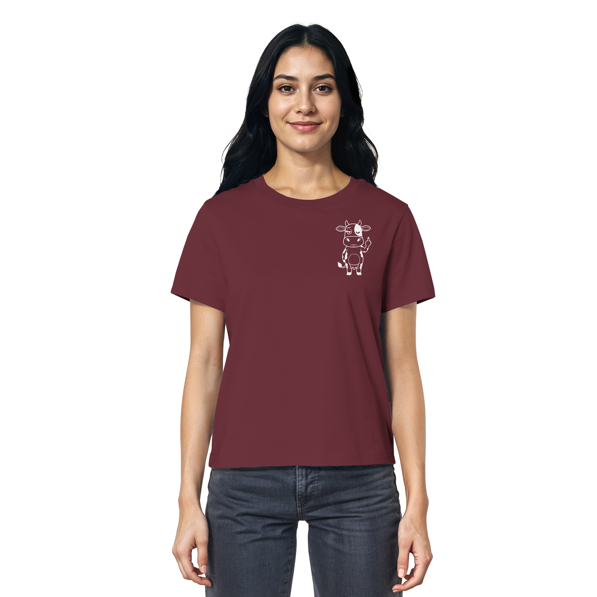 Finger Cow Statement-Print – Burgundy Fitted Shirt | GÖRL Bio-Baumwolle, DTF-Druck in DE