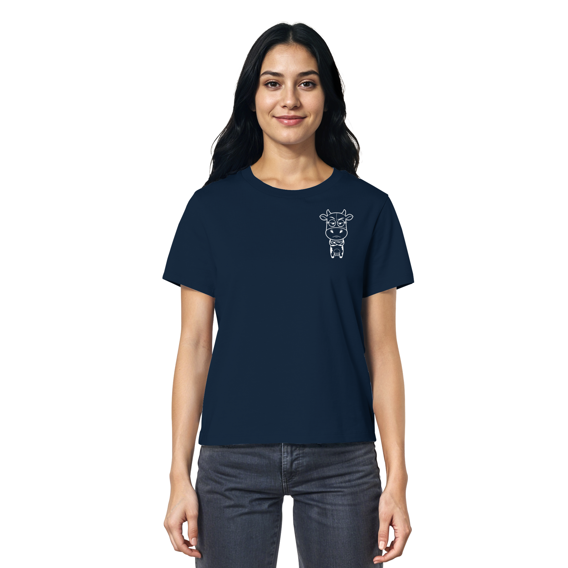 Annoyed Cow Statement-Print – French Navy Fitted Shirt | GÖRL Bio-Baumwolle, DTF-Druck in DE