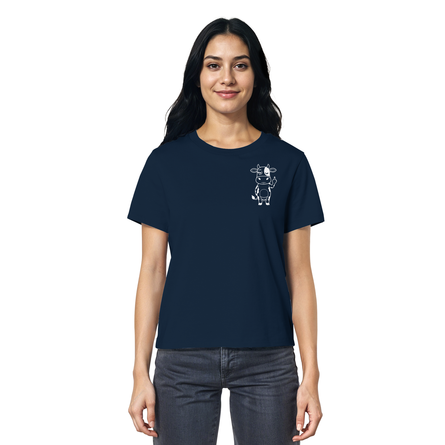 Finger Cow Statement-Print – French Navy Fitted Shirt | GÖRL Bio-Baumwolle, DTF-Druck in DE