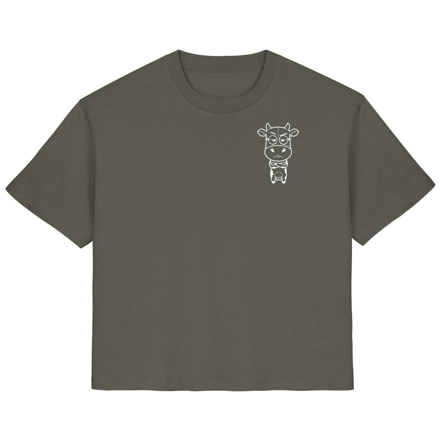 Annoyed Cow Statement-Print – Khaki Fitted Shirt | GÖRL Bio-Baumwolle, DTF-Druck in DE