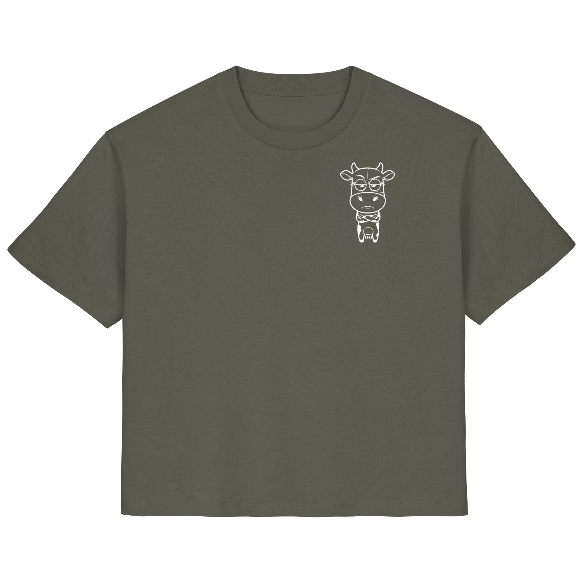 Annoyed Cow Statement-Print – Khaki Fitted Shirt | GÖRL Bio-Baumwolle, DTF-Druck in DE