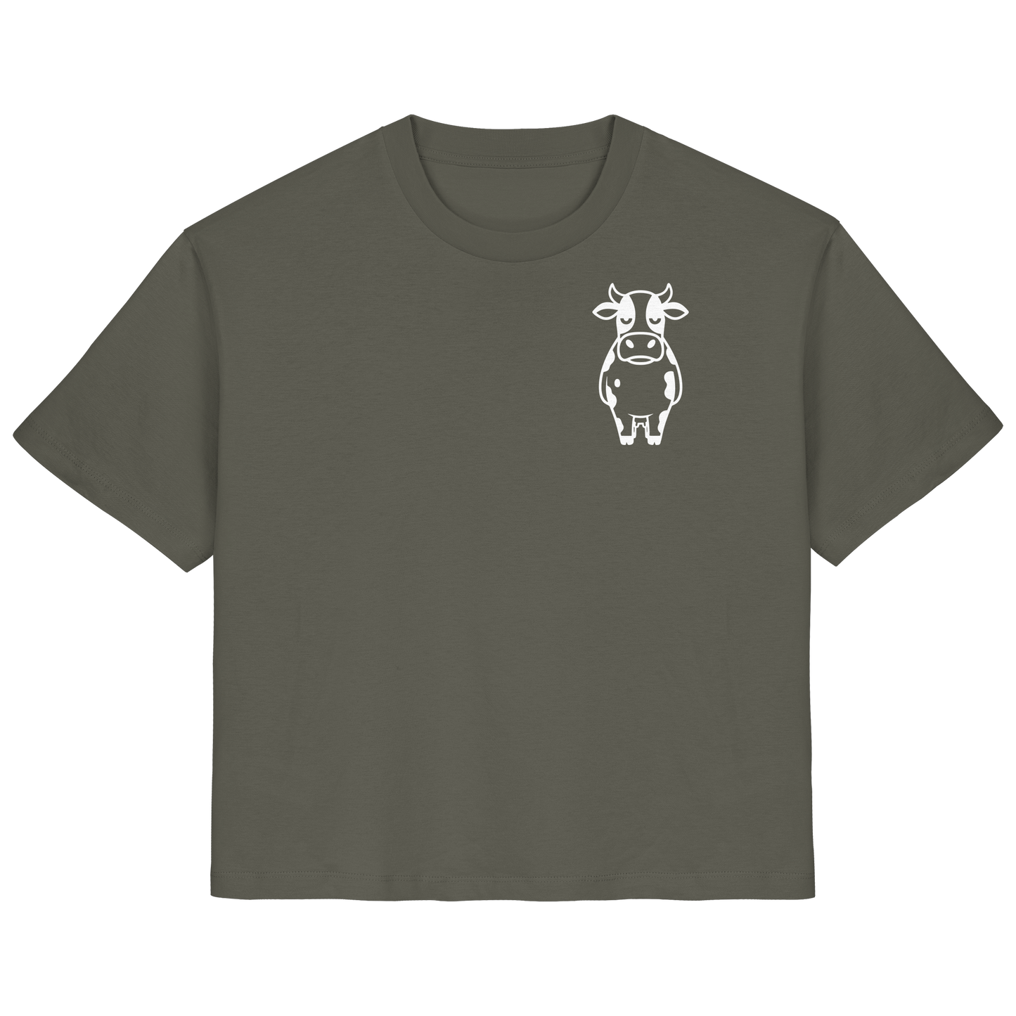 Angry Cow Statement-Print – Khaki Fitted Shirt | GÖRL Bio-Baumwolle, DTF-Druck in DE