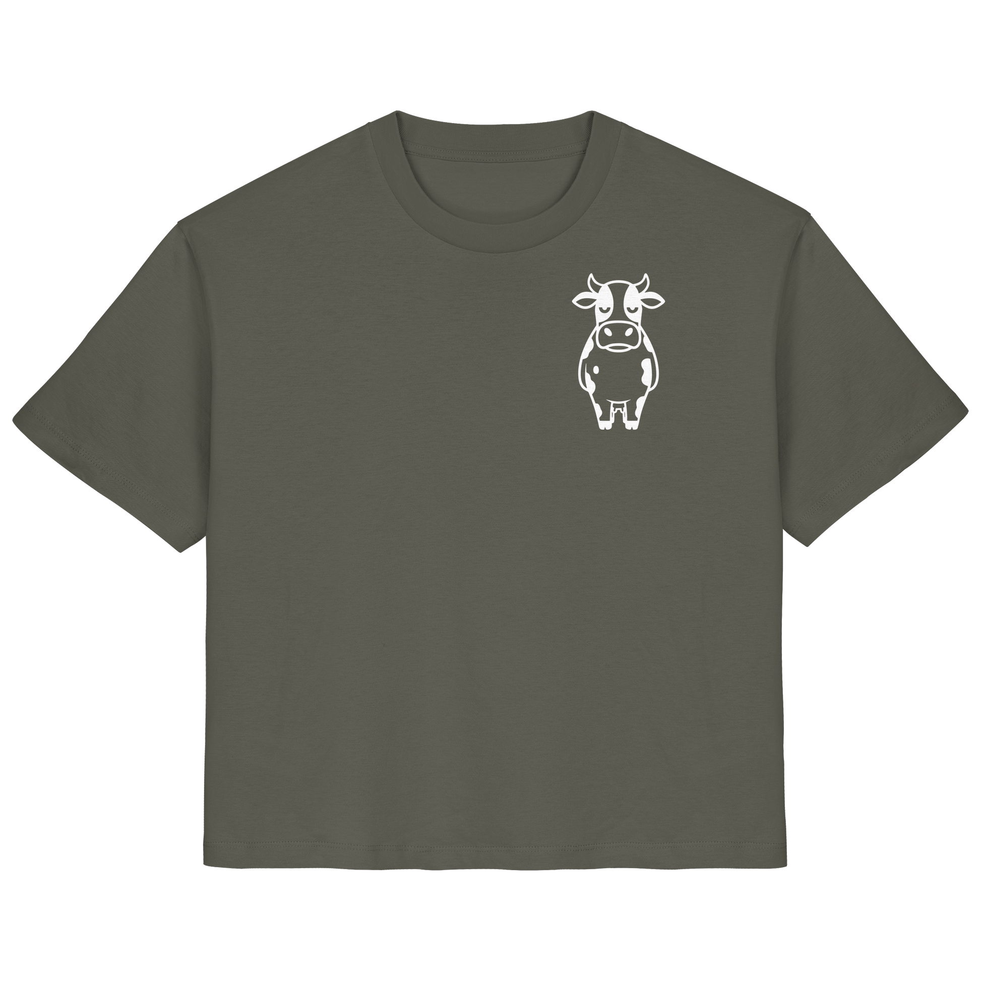 Angry Cow Statement-Print – Khaki Fitted Shirt | GÖRL Bio-Baumwolle, DTF-Druck in DE