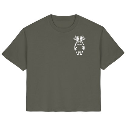 Angry Cow Statement-Print – Khaki Fitted Shirt | GÖRL Bio-Baumwolle, DTF-Druck in DE