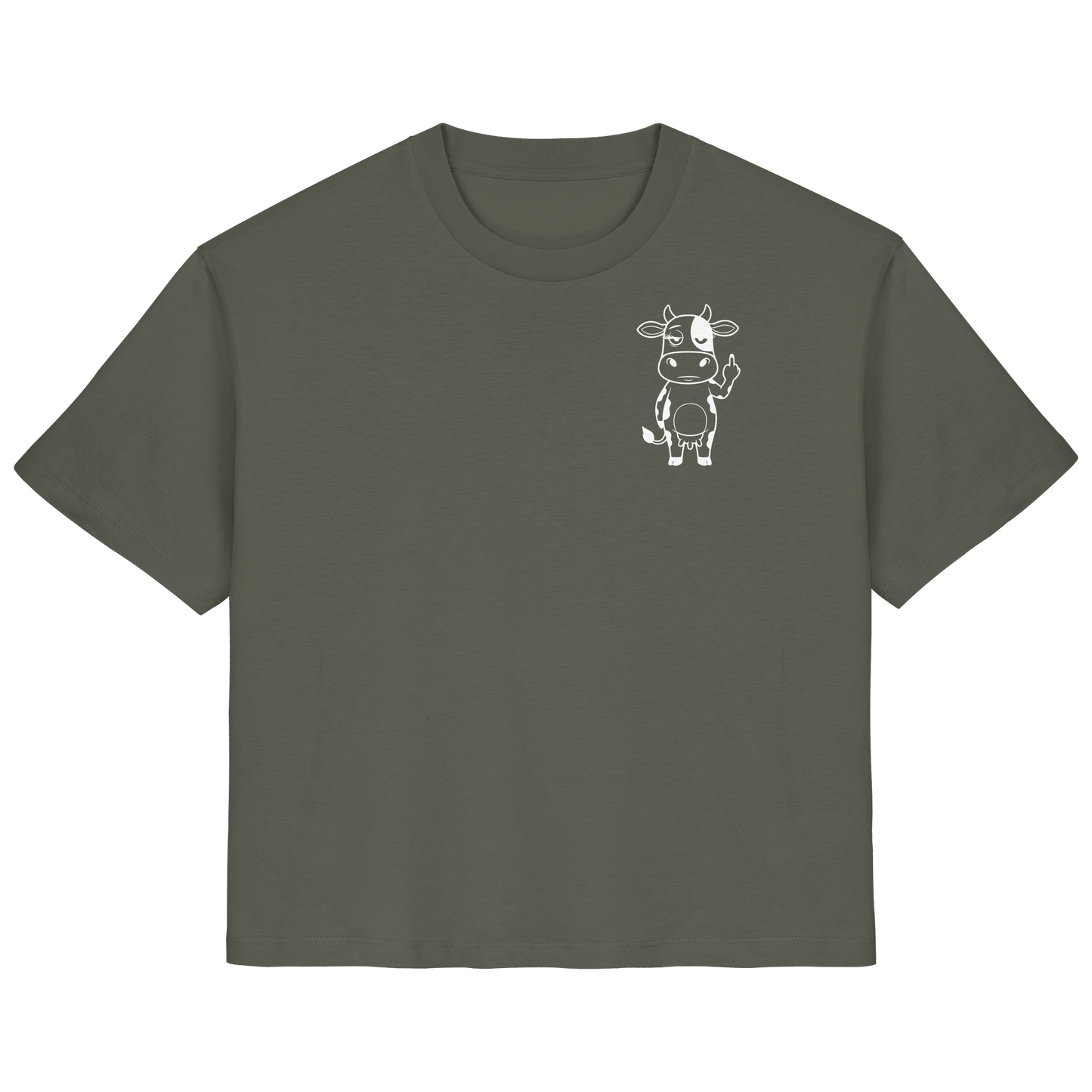 Finger Cow Statement-Print – Khaki Fitted Shirt | GÖRL Bio-Baumwolle, DTF-Druck in DE