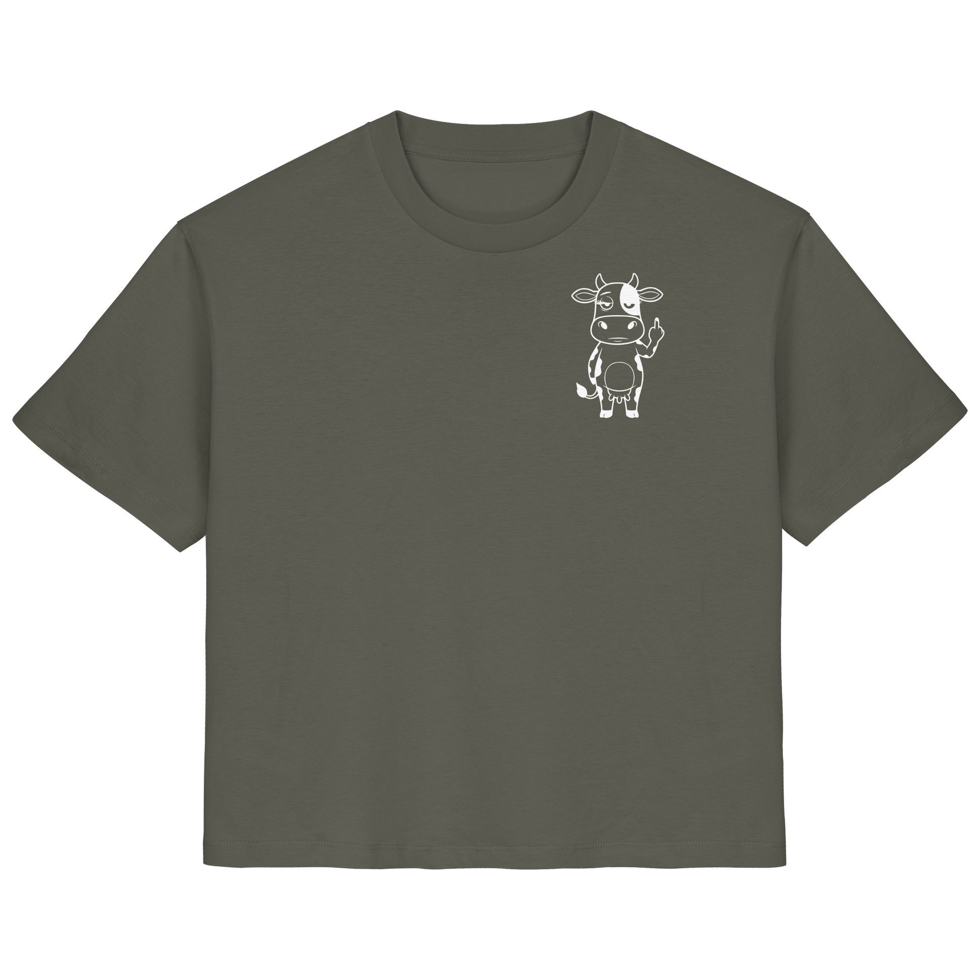 Finger Cow Statement-Print – Khaki Fitted Shirt | GÖRL Bio-Baumwolle, DTF-Druck in DE