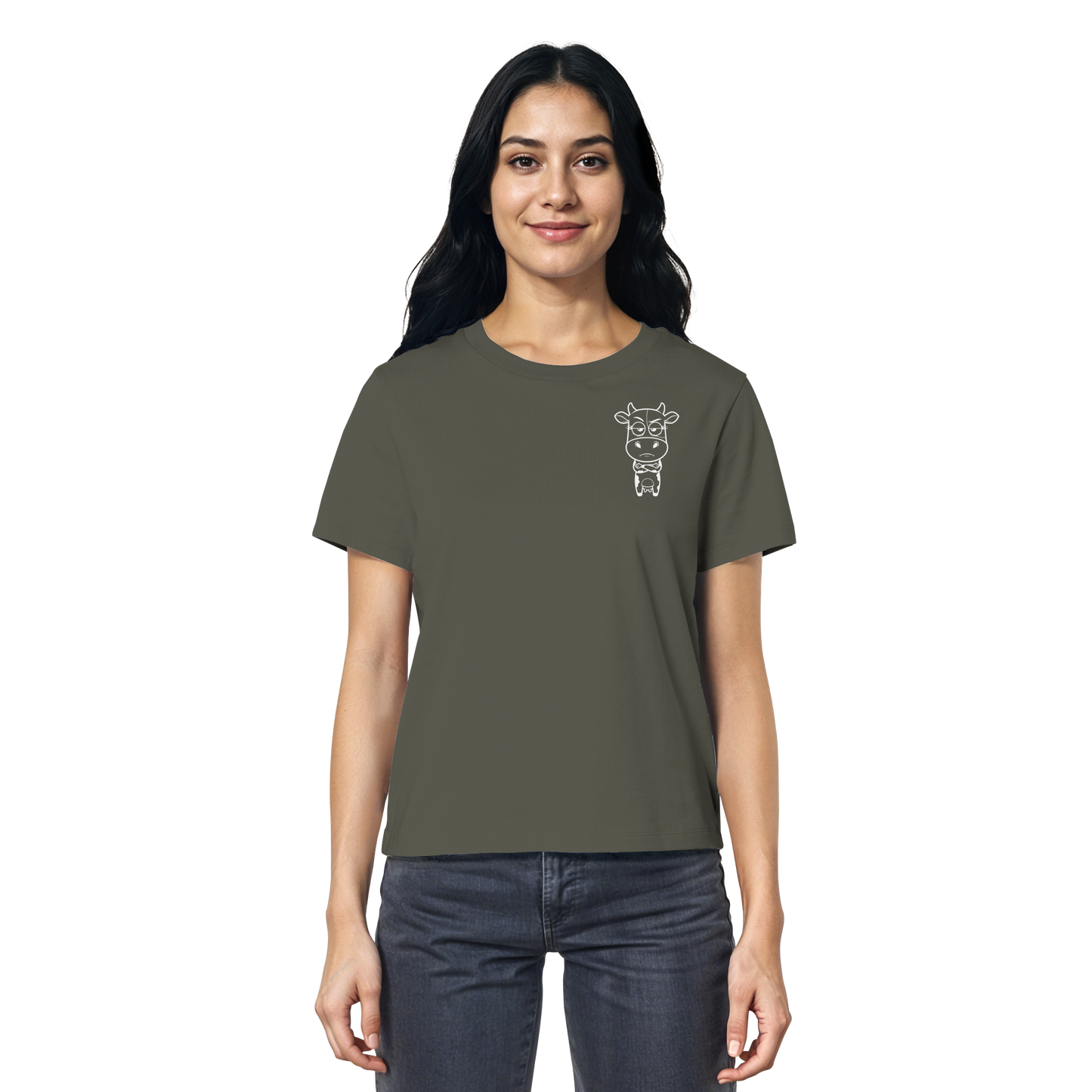 Annoyed Cow Statement-Print – Khaki Fitted Shirt | GÖRL Bio-Baumwolle, DTF-Druck in DE