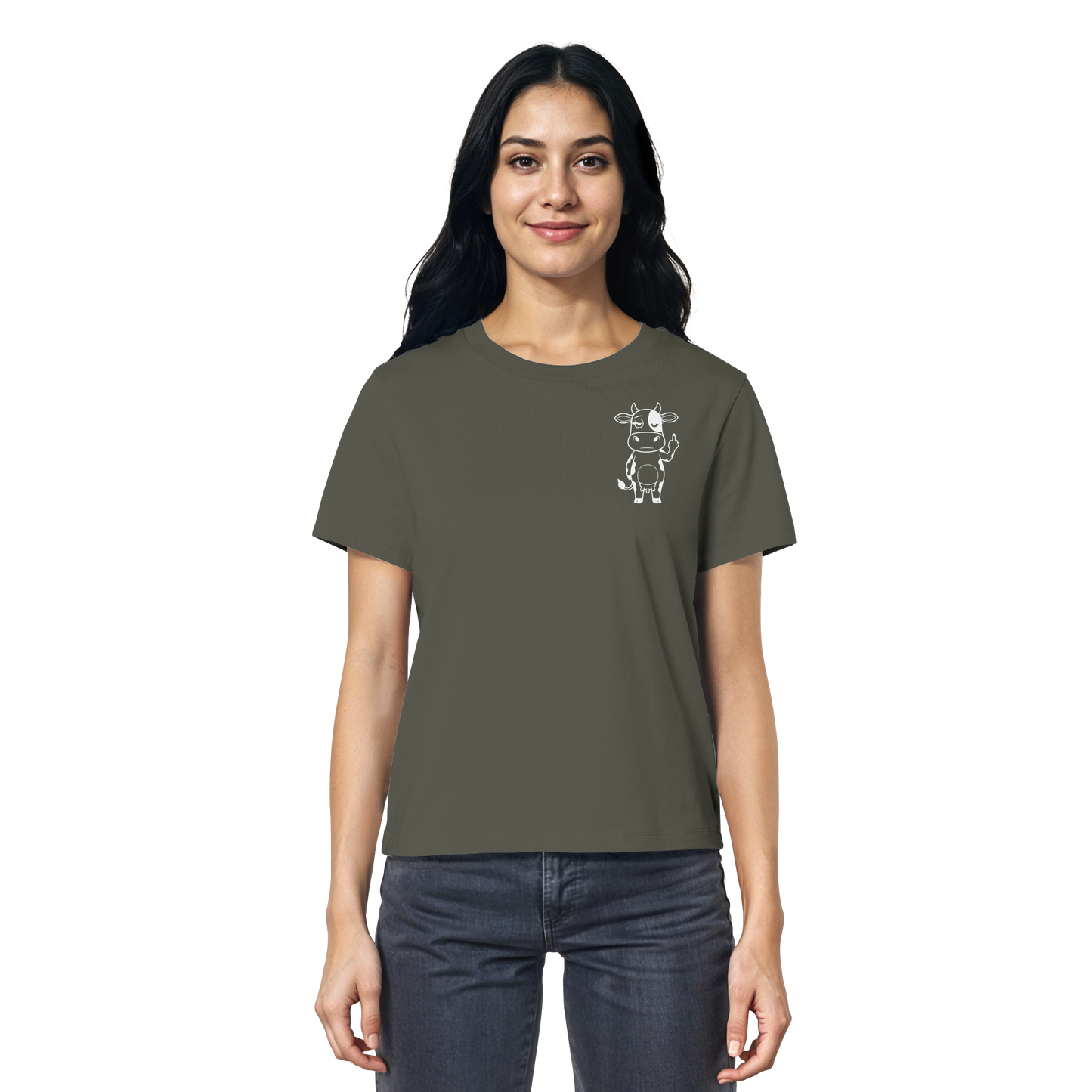 Finger Cow Statement-Print – Khaki Fitted Shirt | GÖRL Bio-Baumwolle, DTF-Druck in DE