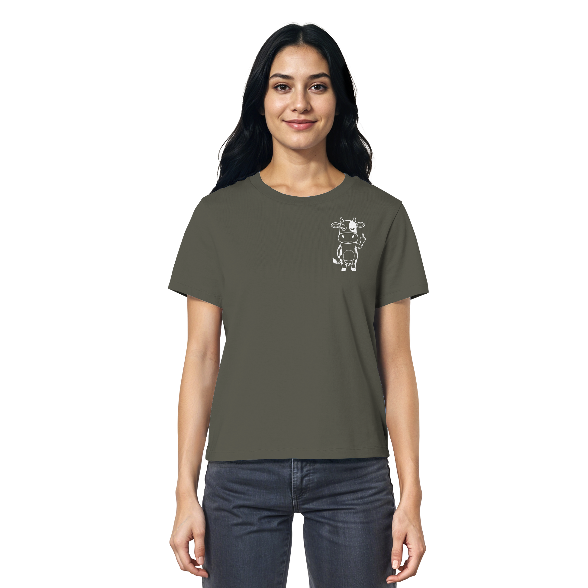 Finger Cow Statement-Print – Khaki Fitted Shirt | GÖRL Bio-Baumwolle, DTF-Druck in DE
