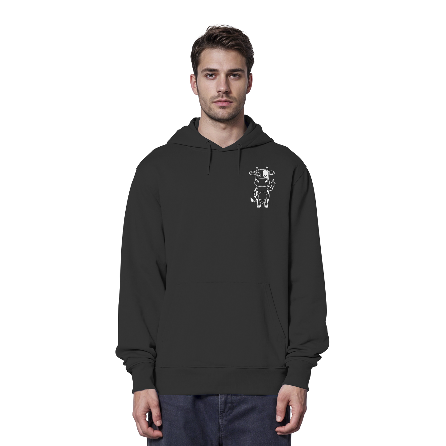 Finger Cow Statement-Print – Schwarz Hoodie | GÖRL Bio-Baumwolle, DTF-Druck in DE