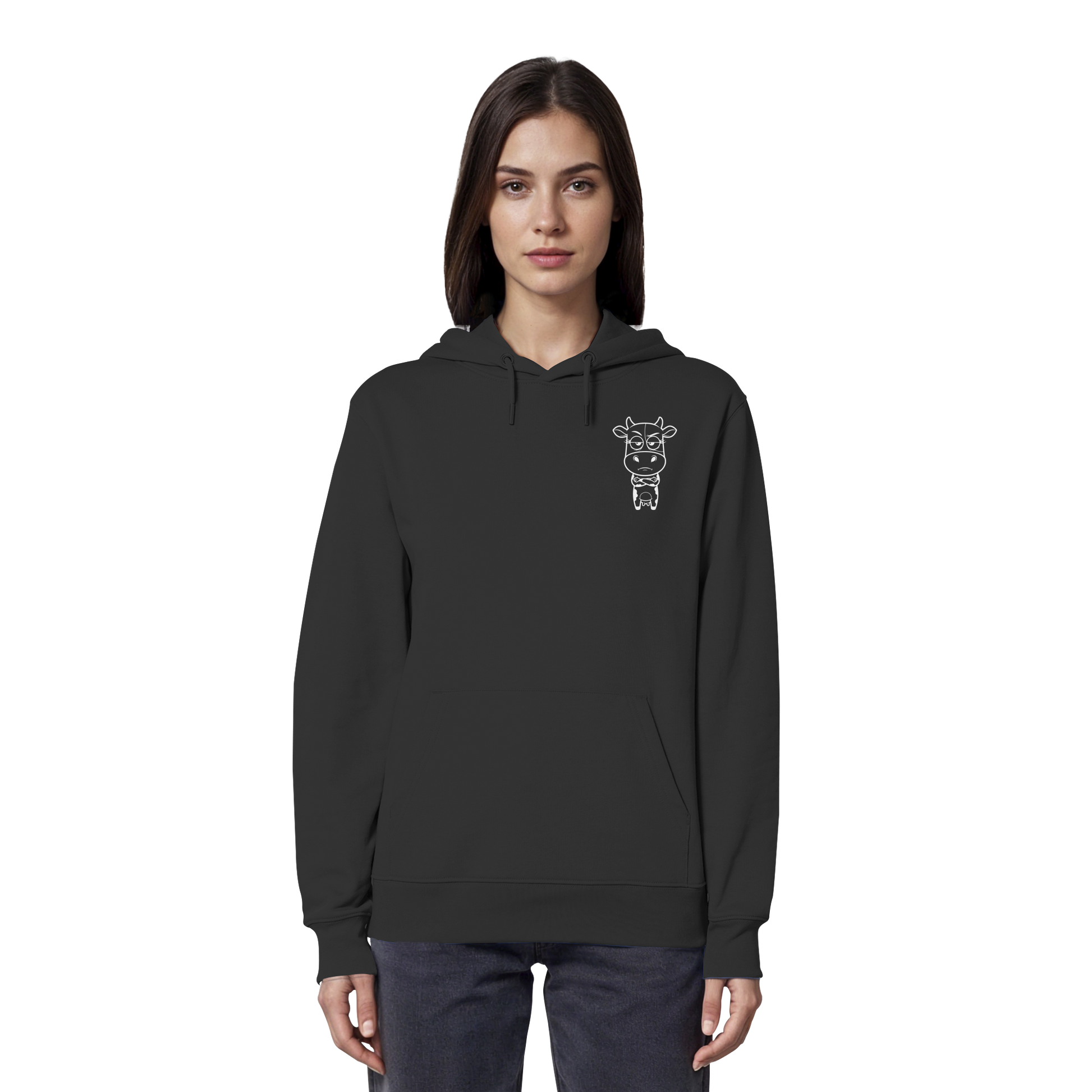 Annoyed Cow Statement-Print – Schwarz Hoodie | GÖRL Bio-Baumwolle, DTF-Druck in DE