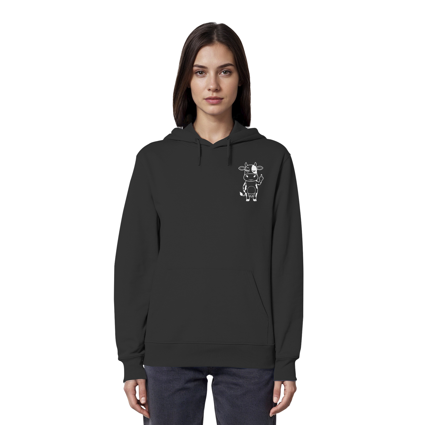 Finger Cow Statement-Print – Schwarz Hoodie | GÖRL Bio-Baumwolle, DTF-Druck in DE