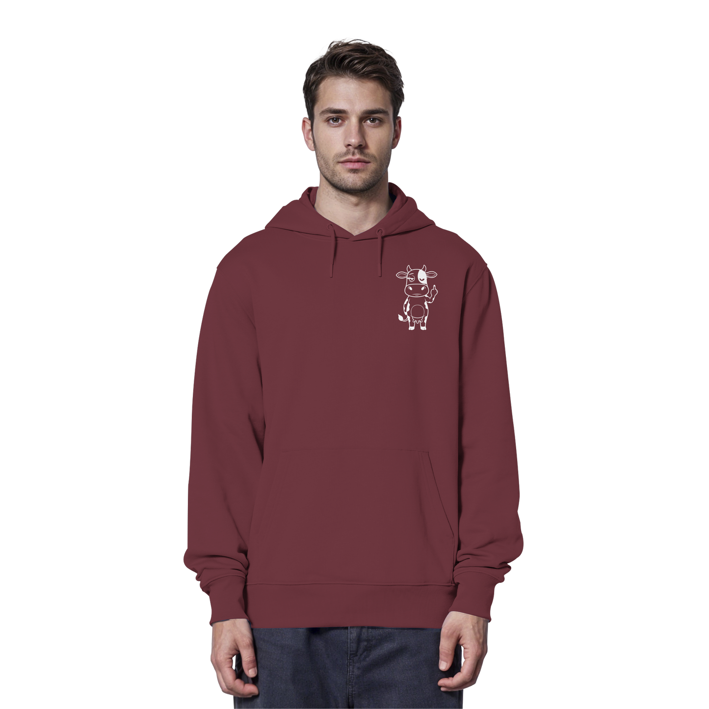 Finger Cow Statement-Print – Burgundy Hoodie | GÖRL Bio-Baumwolle, DTF-Druck in DE