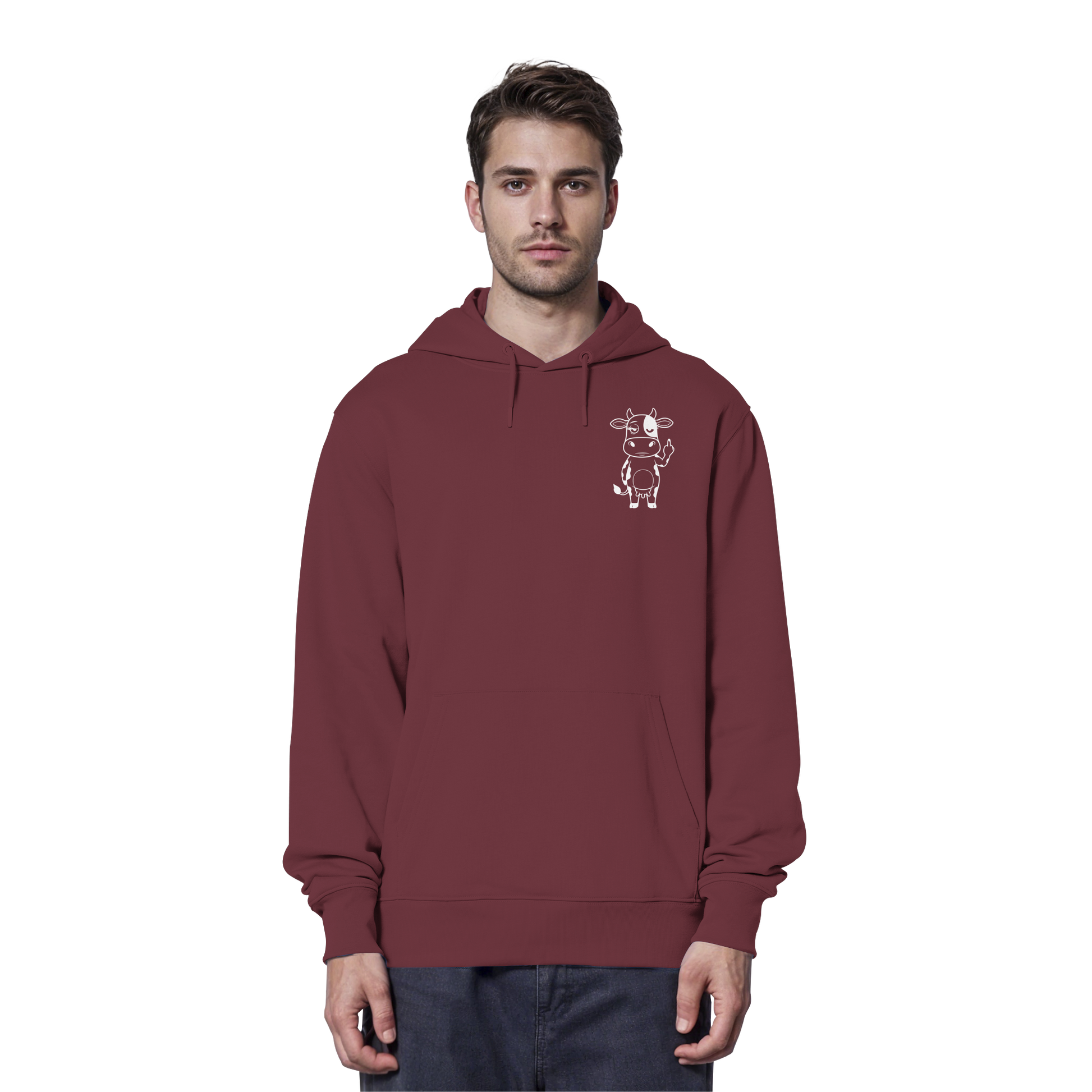 Finger Cow Statement-Print – Burgundy Hoodie | GÖRL Bio-Baumwolle, DTF-Druck in DE