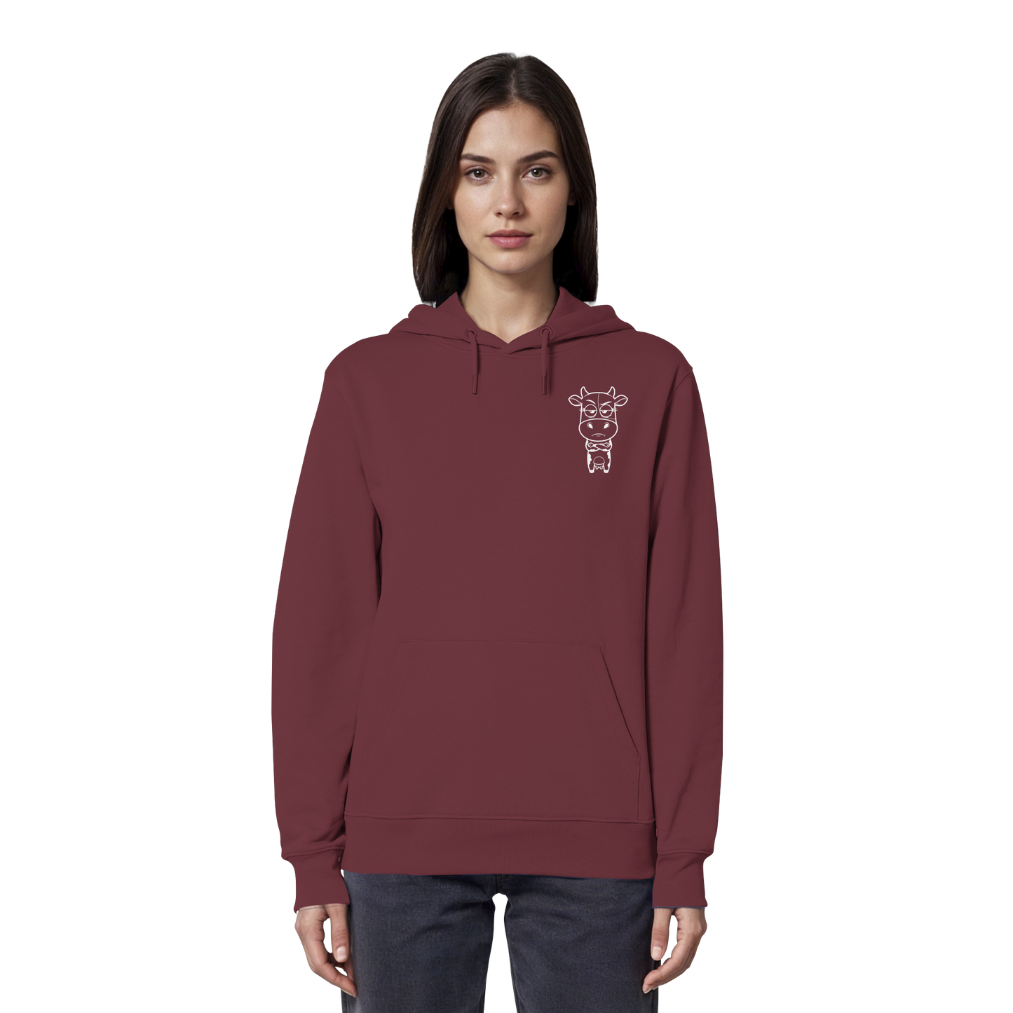 Annoyed Cow Statement-Print – Burgundy Hoodie | GÖRL Bio-Baumwolle, DTF-Druck in DE