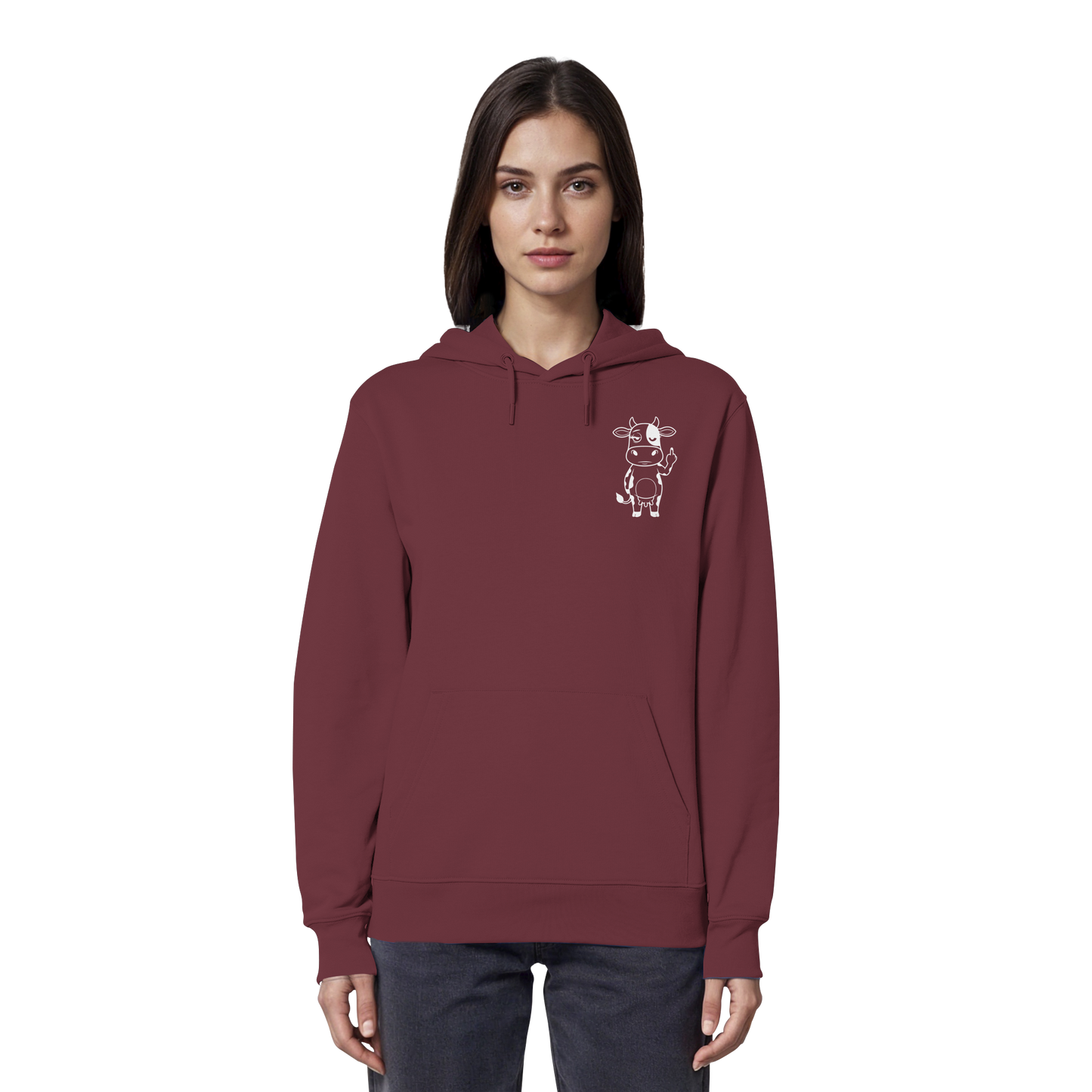 Finger Cow Statement-Print – Burgundy Hoodie | GÖRL Bio-Baumwolle, DTF-Druck in DE