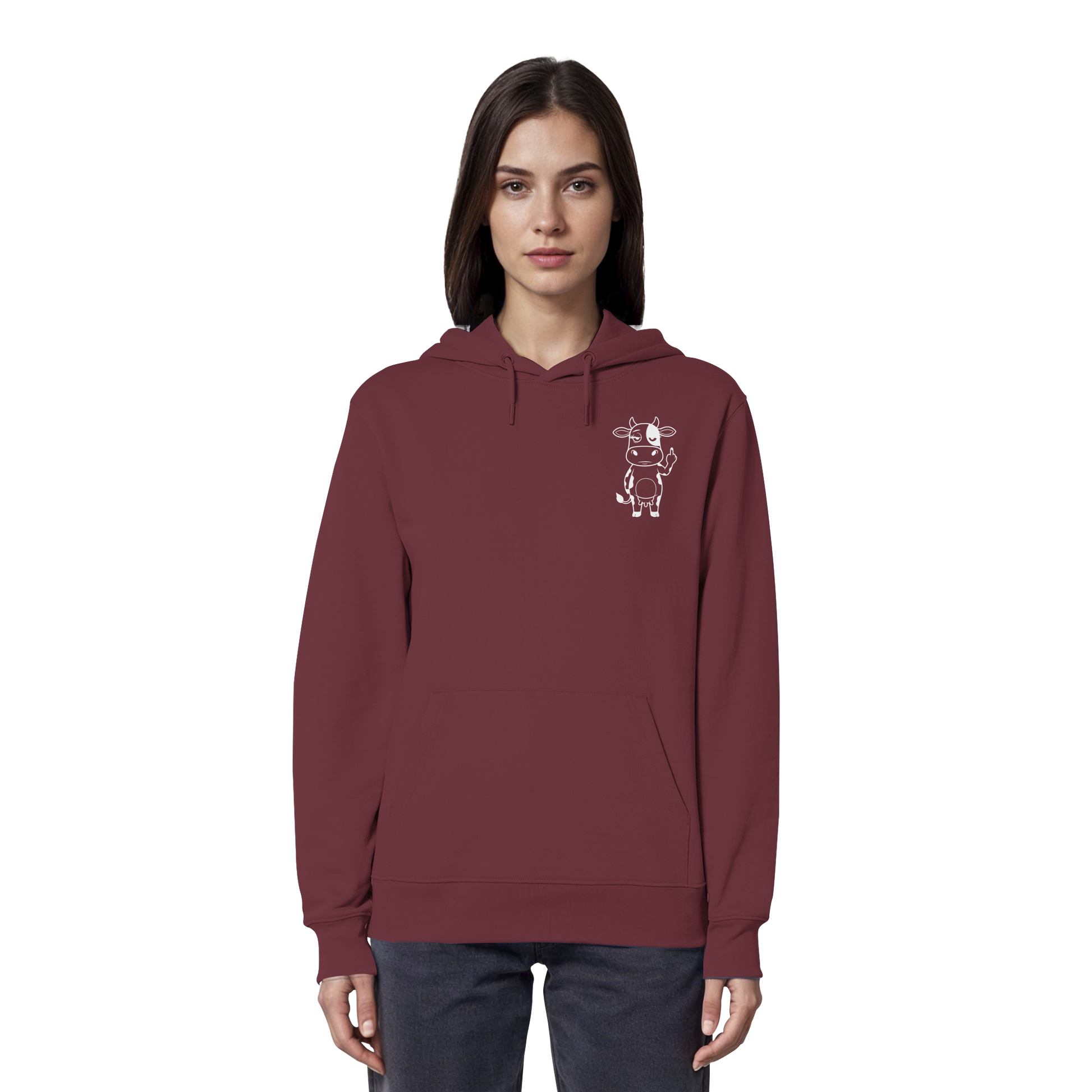 Finger Cow Statement-Print – Burgundy Hoodie | GÖRL Bio-Baumwolle, DTF-Druck in DE