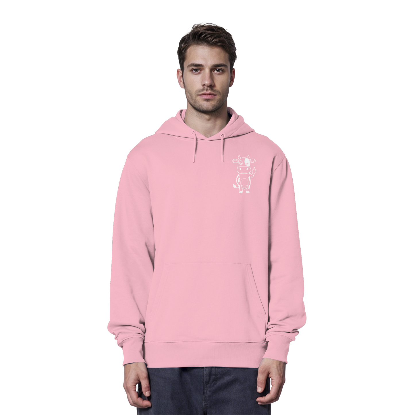 Finger Cow Statement-Print – Cotton Pink Hoodie | GÖRL Bio-Baumwolle, DTF-Druck in DE