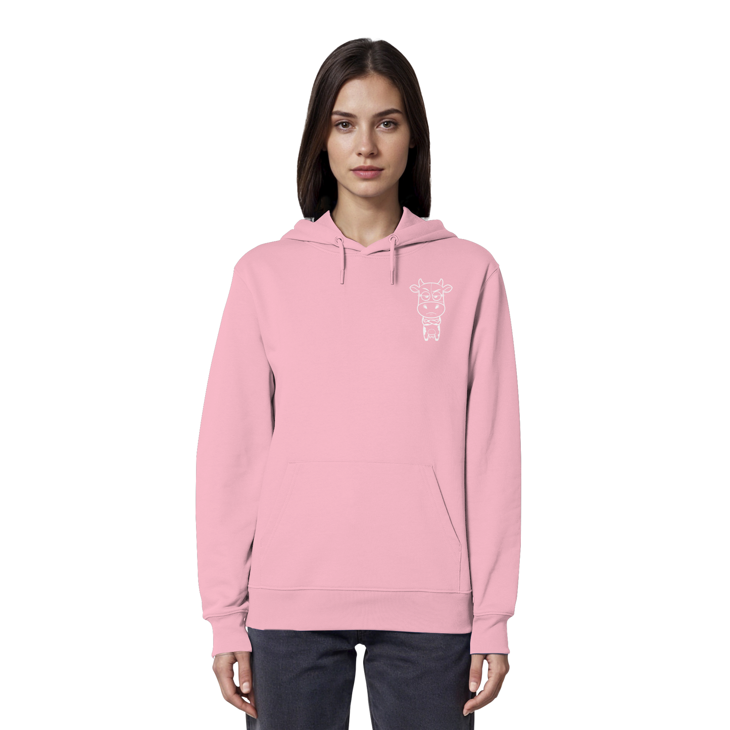 Annoyed Cow Statement-Print – Cotton Pink Hoodie | GÖRL Bio-Baumwolle, DTF-Druck in DE