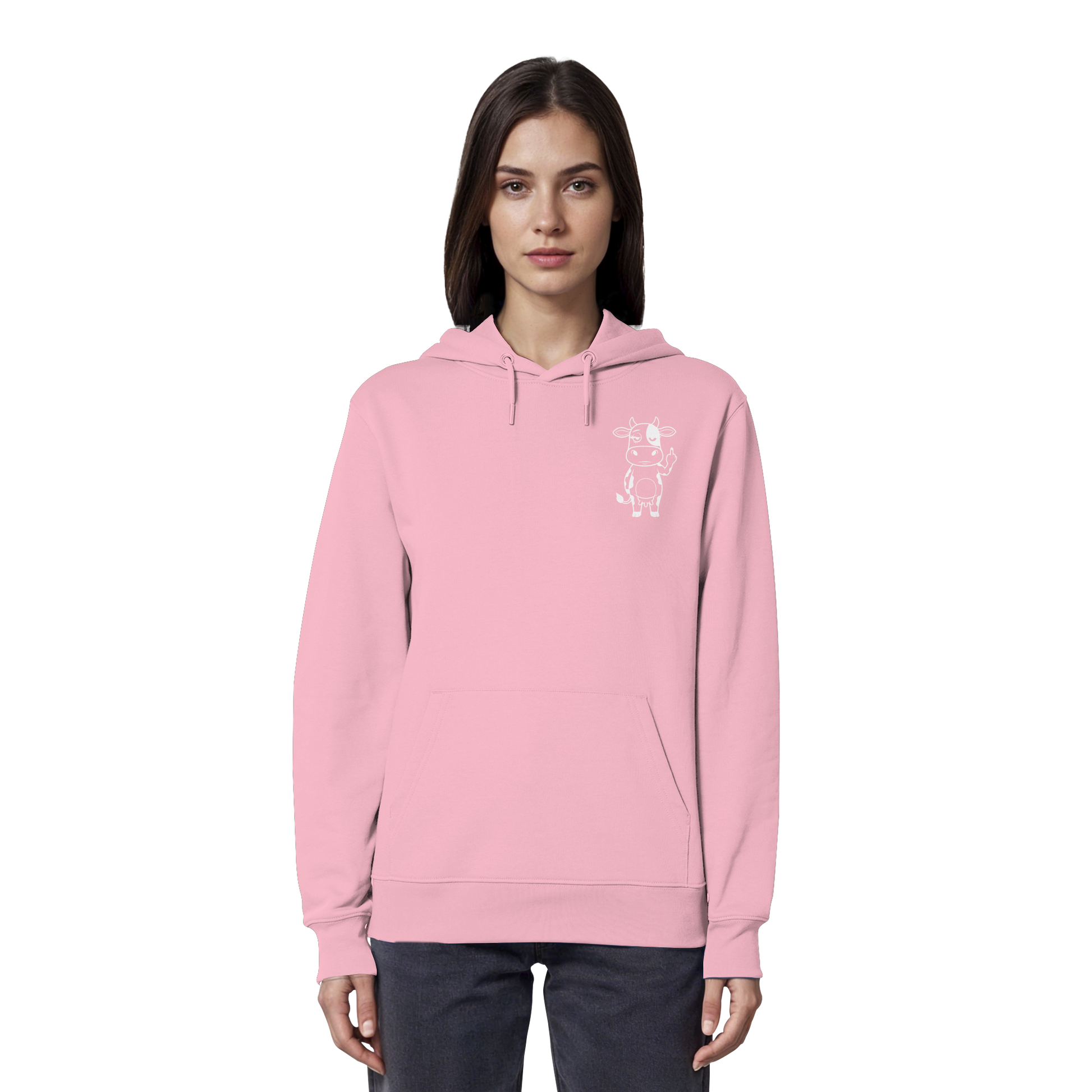 Finger Cow Statement-Print – Cotton Pink Hoodie | GÖRL Bio-Baumwolle, DTF-Druck in DE