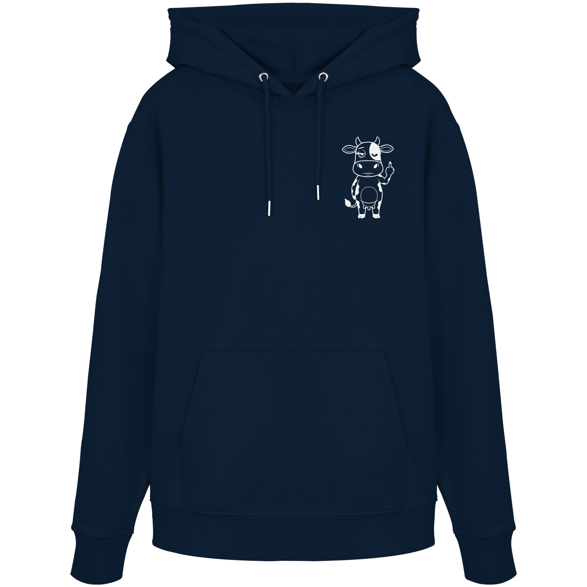 Finger Cow Statement-Print – French Navy Hoodie | GÖRL Bio-Baumwolle, DTF-Druck in DE