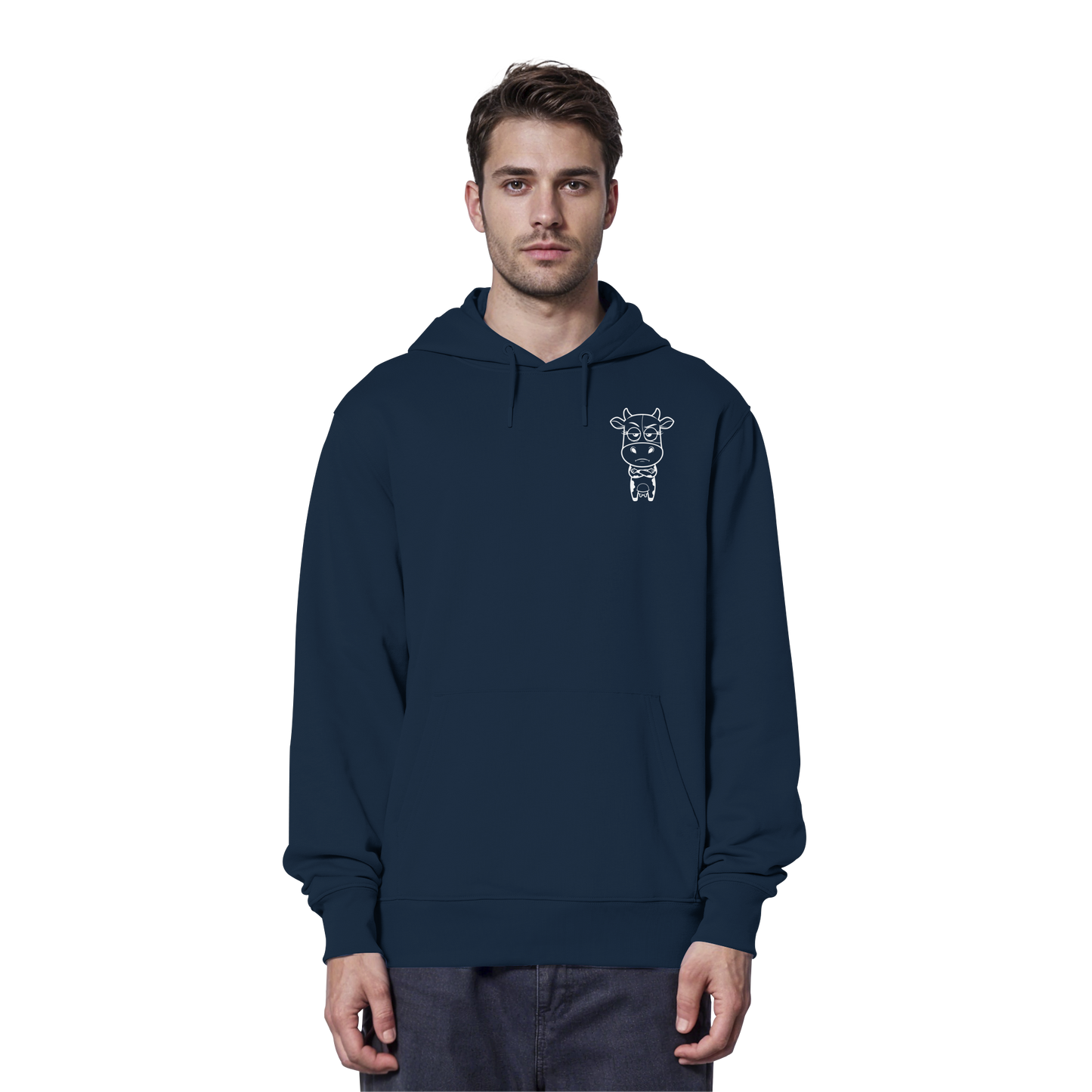 Annoyed Cow Statement-Print – French Navy Hoodie | GÖRL Bio-Baumwolle, DTF-Druck in DE