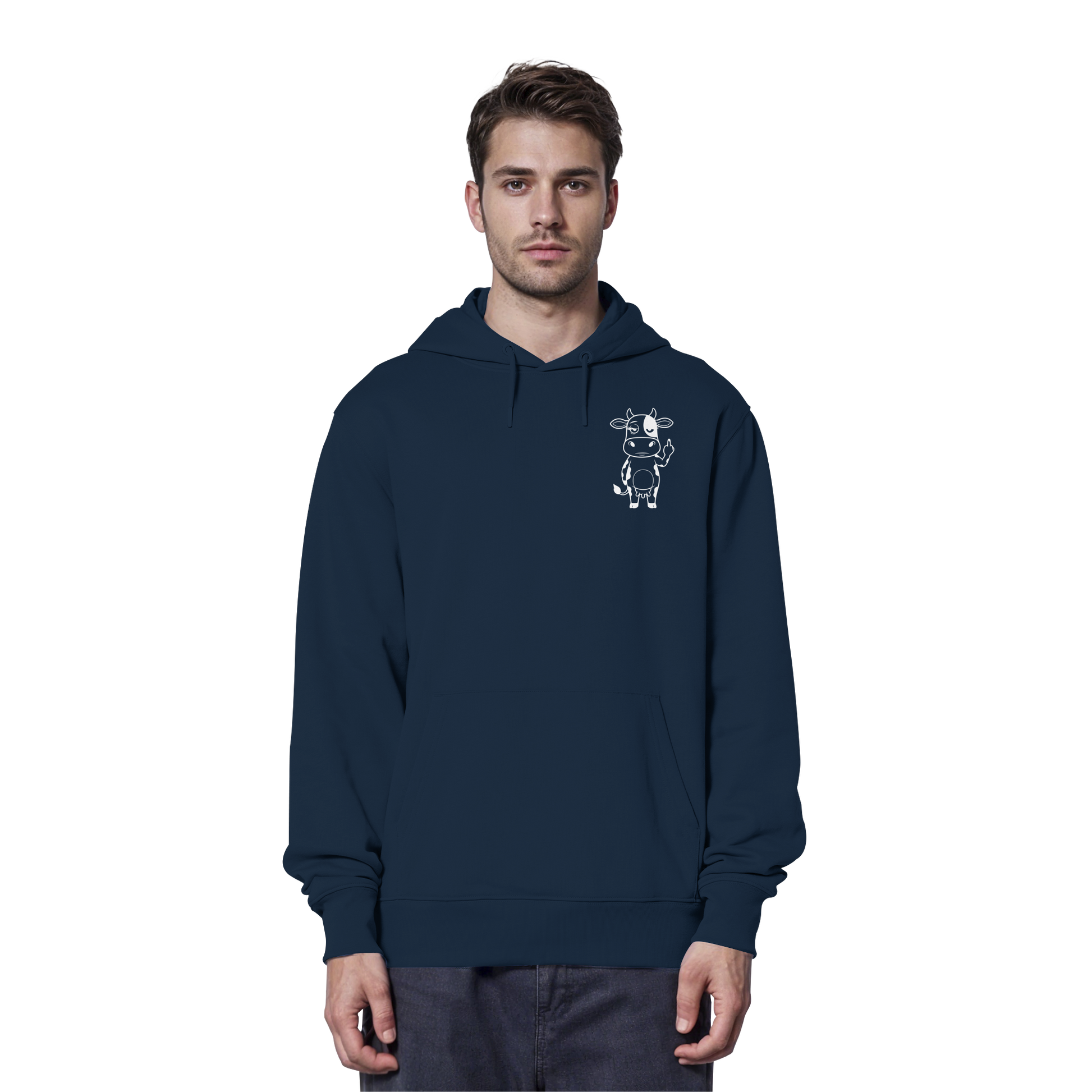 Finger Cow Statement-Print – French Navy Hoodie | GÖRL Bio-Baumwolle, DTF-Druck in DE