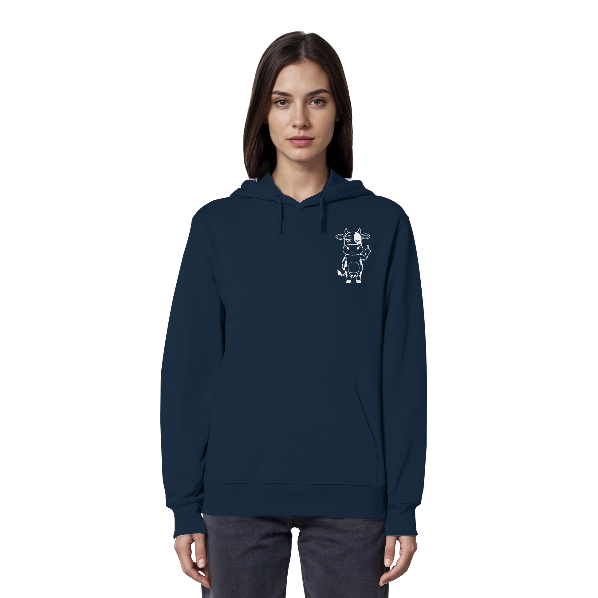 Finger Cow Statement-Print – French Navy Hoodie | GÖRL Bio-Baumwolle, DTF-Druck in DE
