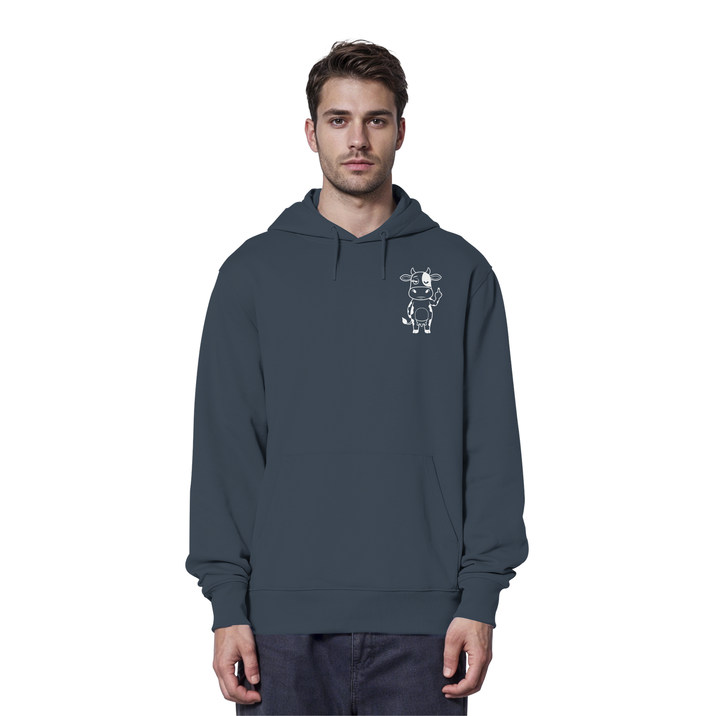 Finger Cow Statement-Print – India Ink Grey Hoodie | GÖRL Bio-Baumwolle, DTF-Druck in DE