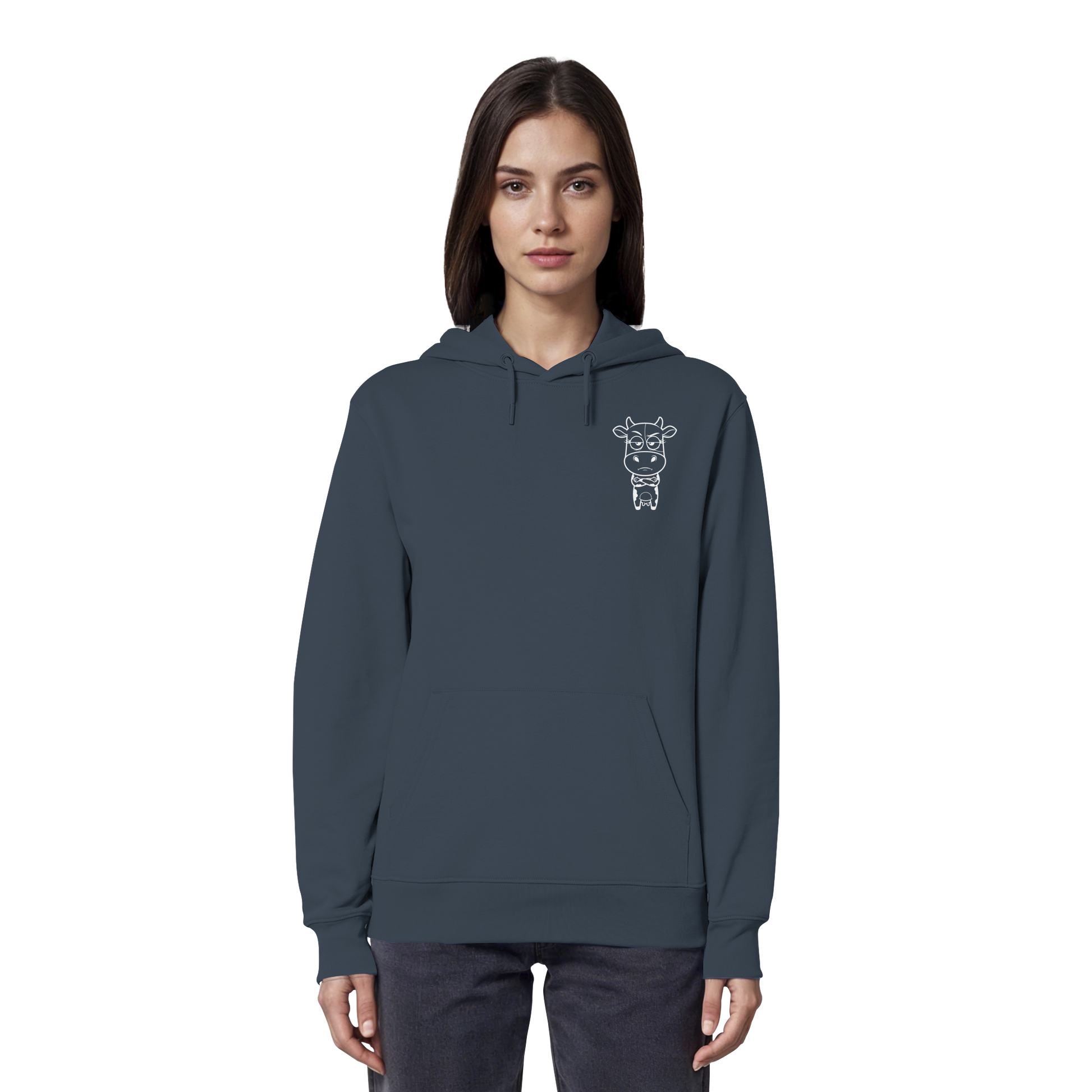 Annoyed Cow Statement-Print – India Ink Grey Hoodie | GÖRL Bio-Baumwolle, DTF-Druck in DE