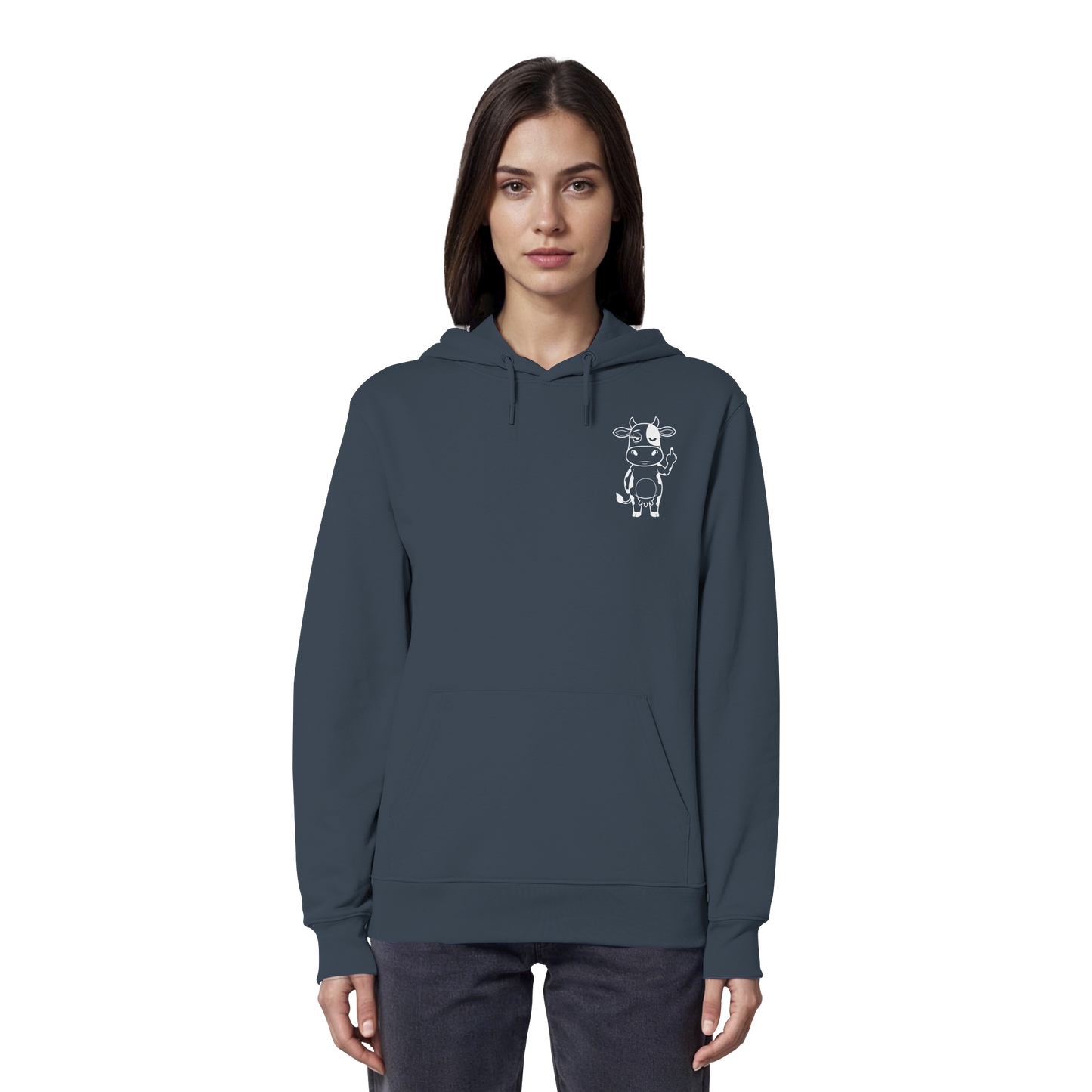 Finger Cow Statement-Print – India Ink Grey Hoodie | GÖRL Bio-Baumwolle, DTF-Druck in DE