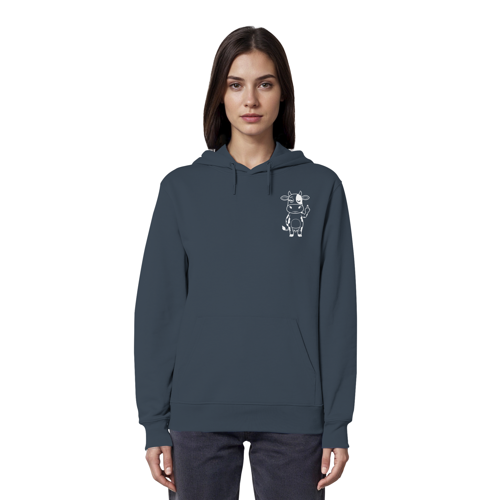 Finger Cow Statement-Print – India Ink Grey Hoodie | GÖRL Bio-Baumwolle, DTF-Druck in DE