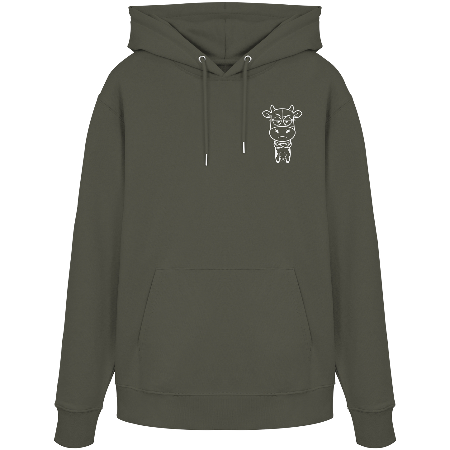 Annoyed Cow Statement-Print – Khaki Hoodie | GÖRL Bio-Baumwolle, DTF-Druck in DE